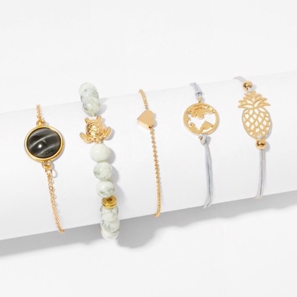 Turtle/World Map/Pineapple 5-Pc Bracelet Set - Picture 4 of 8